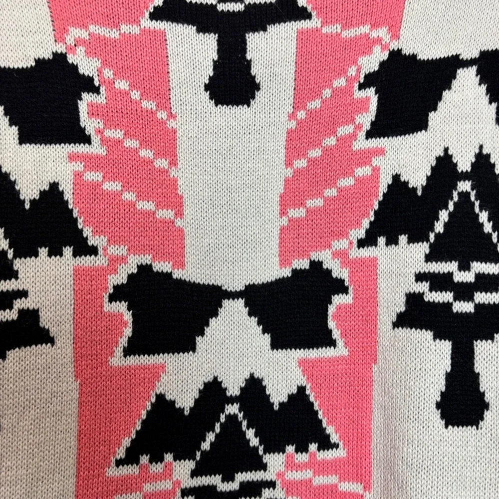 Wild Heart Womens Cardigan Sweater‎ Open Front Pink Black White Aztec Large